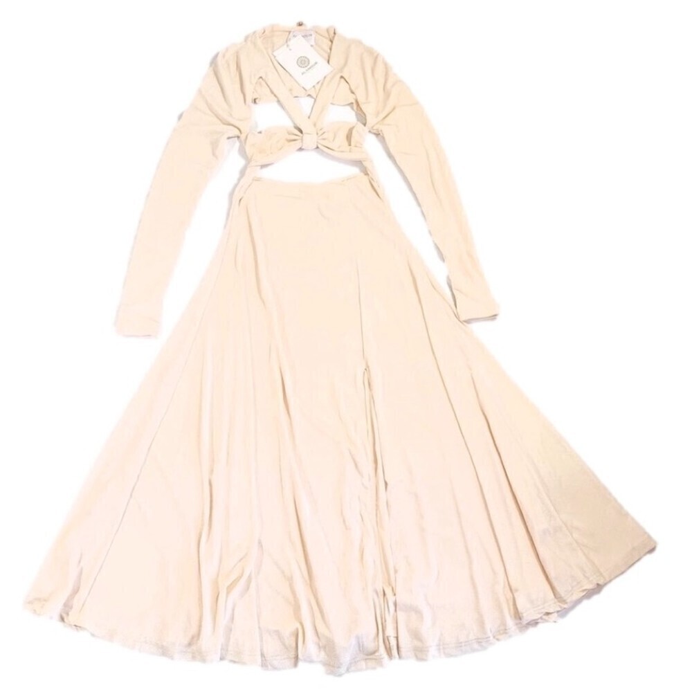NWT Alamour the Label Satori Cream Knotted Cut Out Midi Dress French Girl Glam - Picture 3 of 10